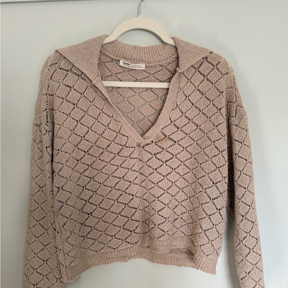 Pull&Bear Women's Taupe V-Neck Sweater